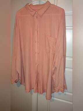 American Eagle Women's Casual Button-Up Shirt in Light Coral Stripe